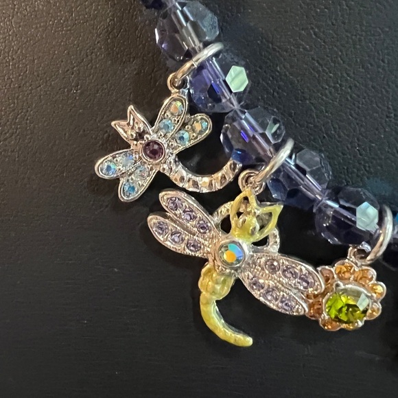 KIRKS FOLLY DRAGONFLY FACETED BEADED CHARM STATEMENT NECKLACE - Picture 3 of 13